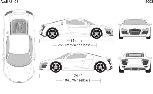 2008 Audi R8 vector wrap template, Design-Ready PDF - GravBase