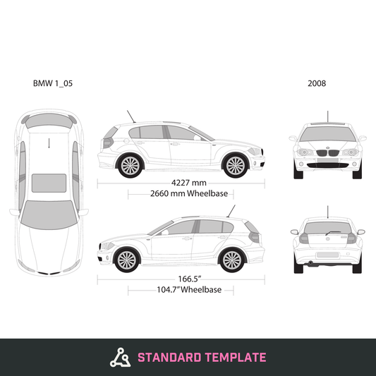 2008 BMW 1 vector wrap template, Design-Ready PDF - GravBase