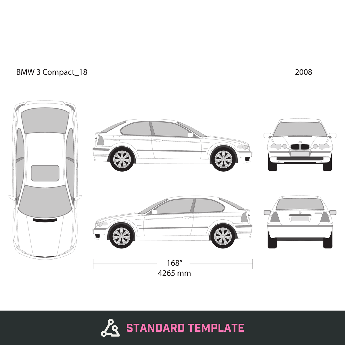 2008 BMW 3 vector wrap template V18, Design-Ready PDF - GravBase
