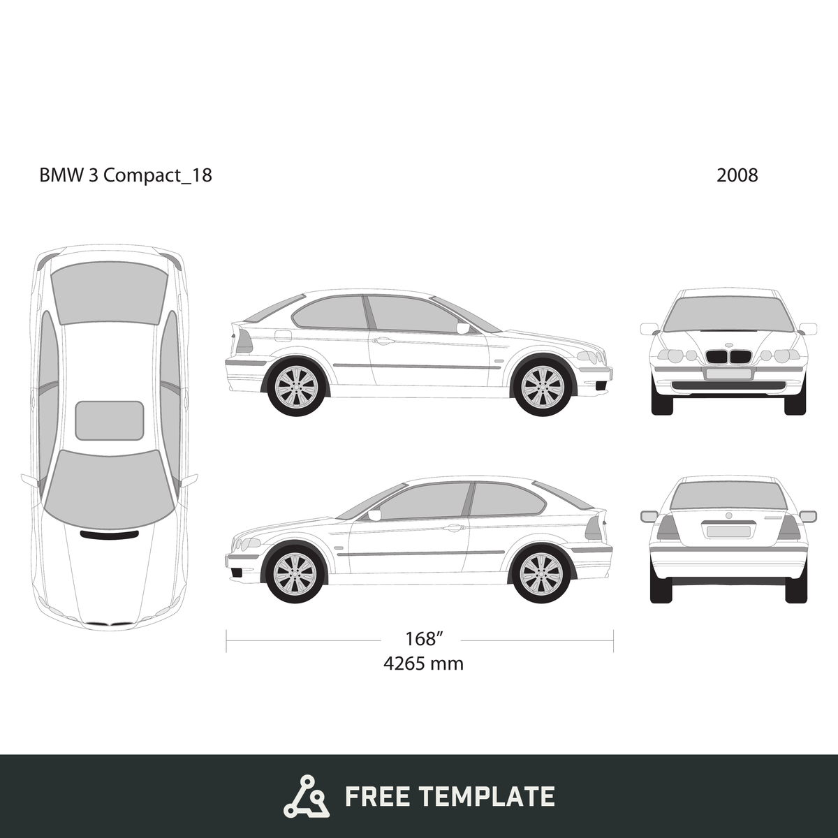2008 BMW 3 free vector vehicle wrap template - GravBase