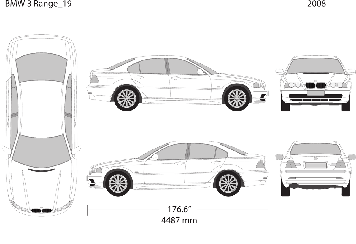 2008 BMW 3 vector wrap template V19, Design-Ready PDF - GravBase