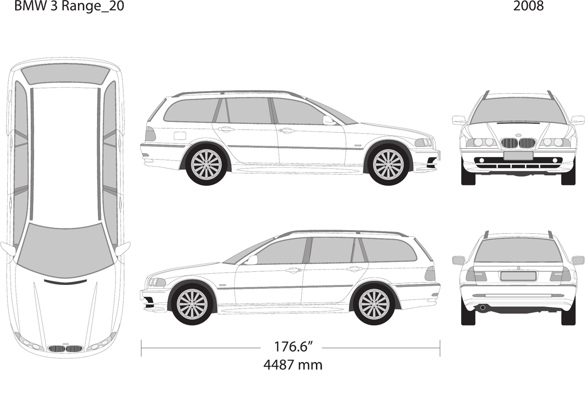 2008 BMW 3 vector wrap template V20, Design-Ready PDF - GravBase