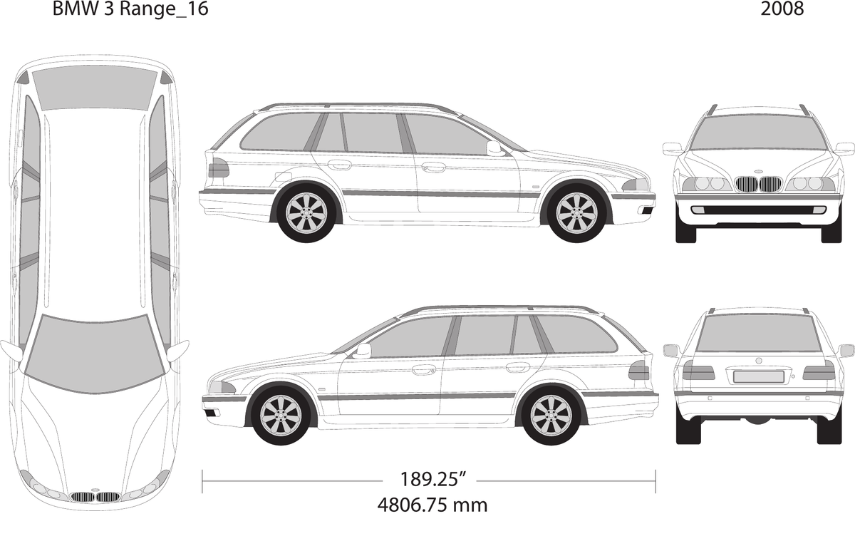 2008 BMW 5 vector wrap template V16, Design-Ready PDF - GravBase