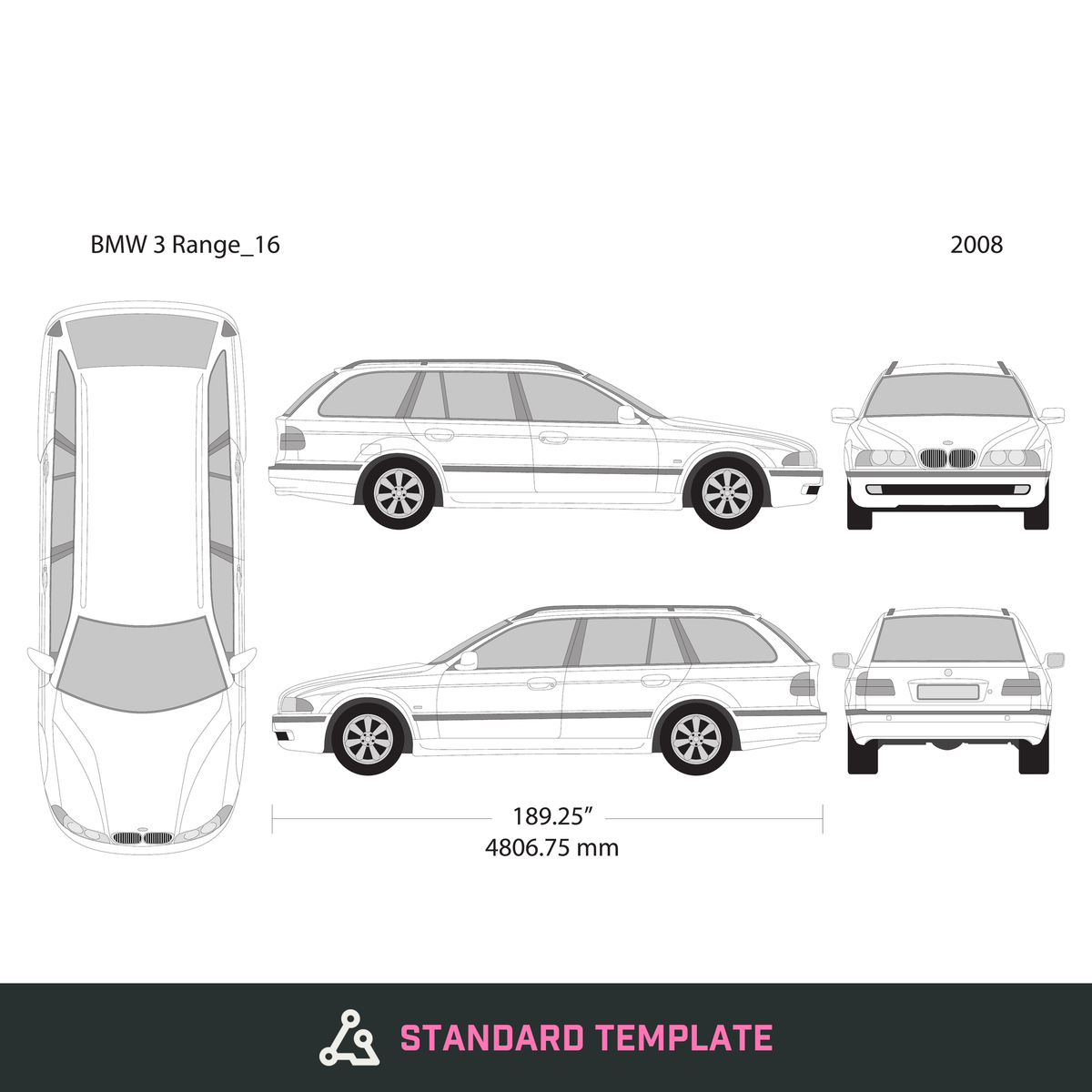 2008 BMW 5 vector wrap template V16, Design-Ready PDF - GravBase