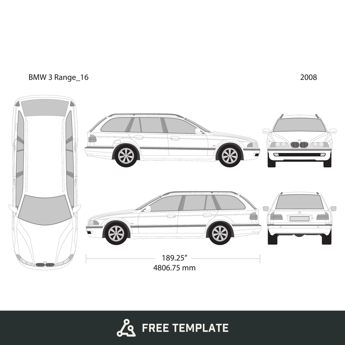 2008 BMW 5 free vector vehicle wrap template - GravBase
