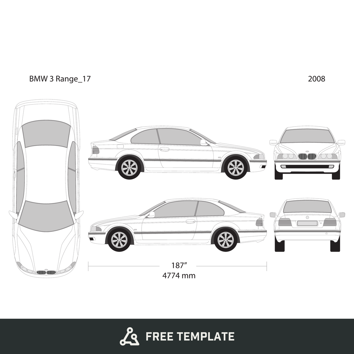 2008 BMW 5 free vector vehicle wrap template - GravBase