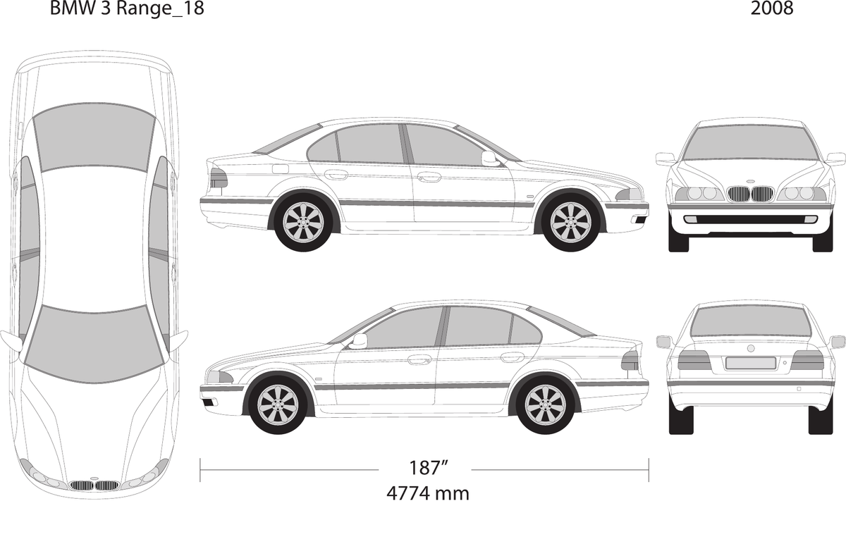 2008 BMW 5 vector wrap template V18, Design-Ready PDF - GravBase