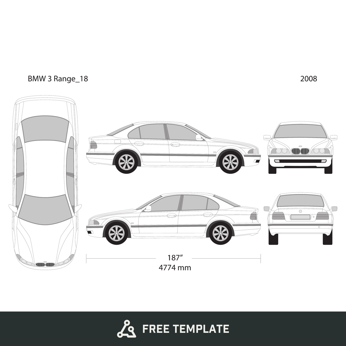 2008 BMW 5 free vector vehicle wrap template - GravBase
