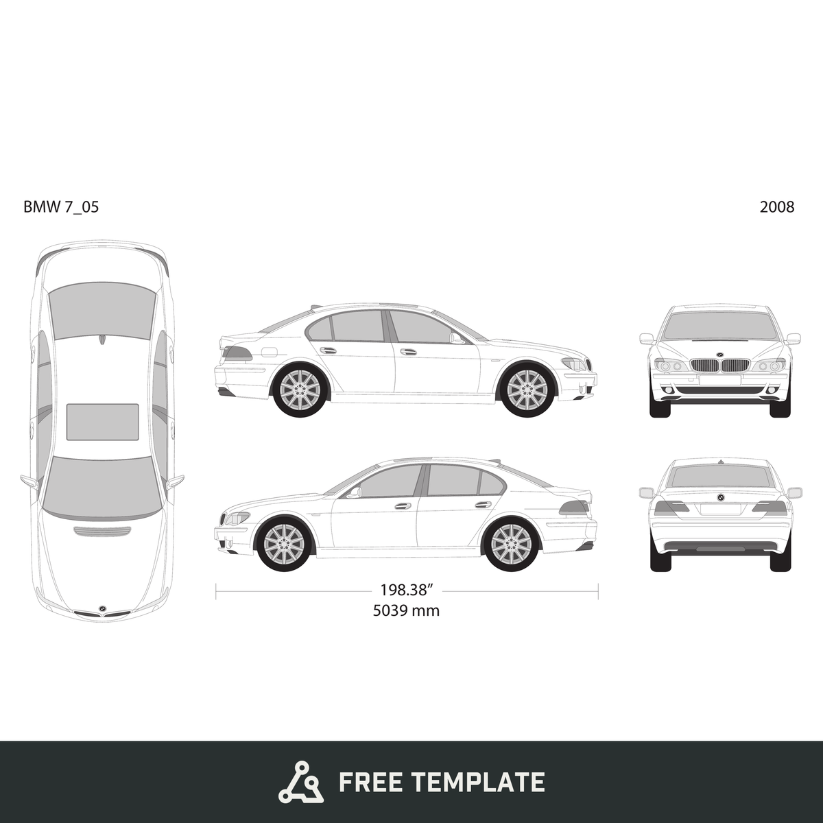 2008 BMW 7 free vector vehicle wrap template - GravBase