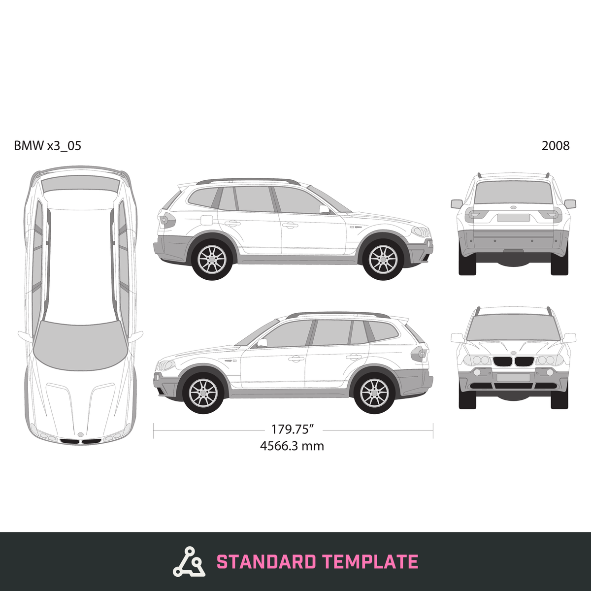 2008 BMW X3 vector wrap template, Design-Ready PDF - GravBase