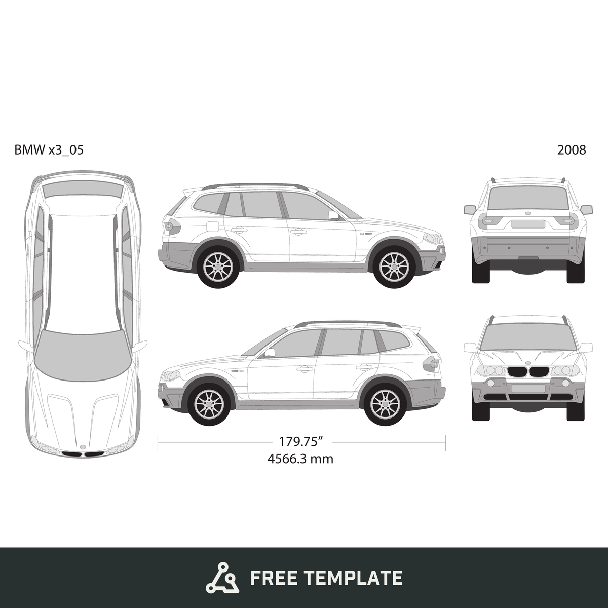 2008 BMW X3 free vector vehicle wrap template - GravBase