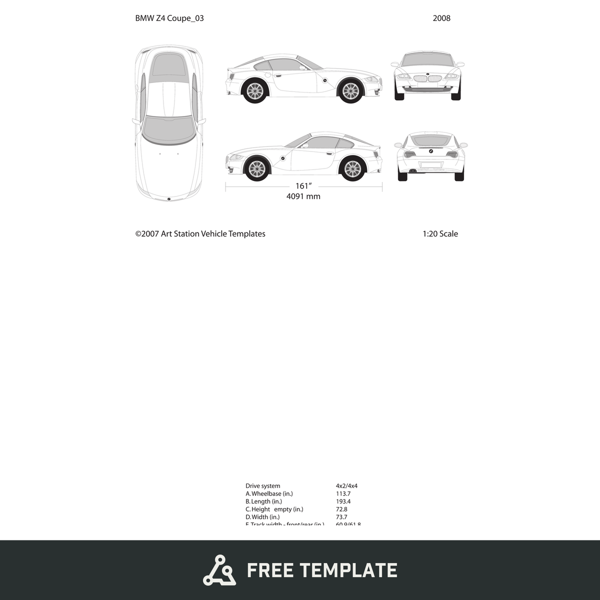 2008 BMW Z4 free vector vehicle wrap template - GravBase