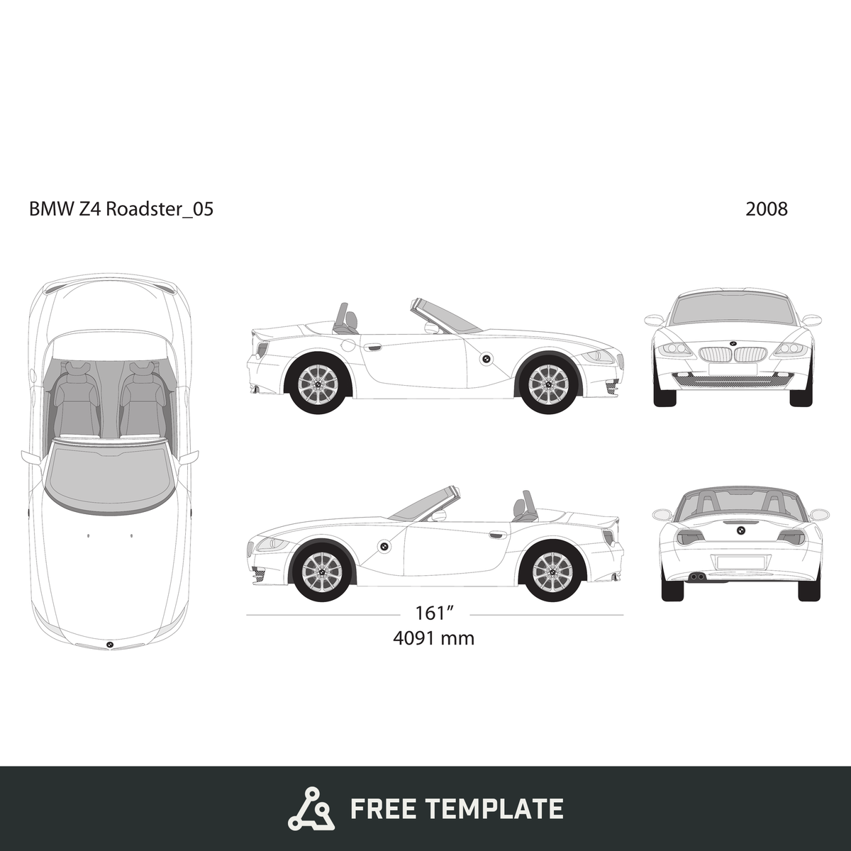 2008 BMW Z4 free vector vehicle wrap template - GravBase