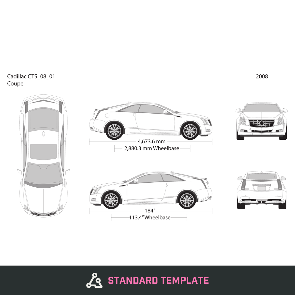 2008 Cadillac CTS vector wrap template V01, Design-Ready PDF - GravBase