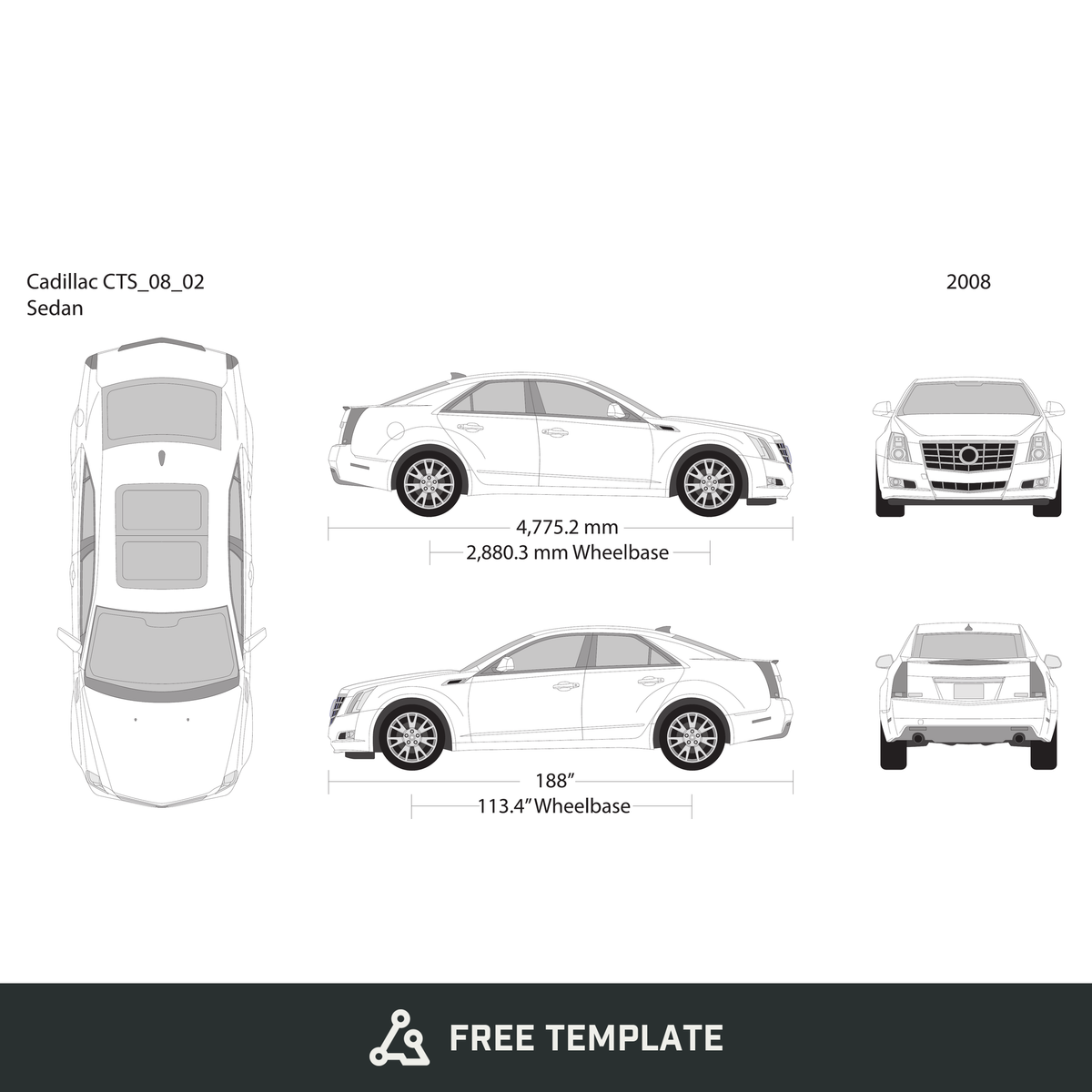 2008 Cadillac CTS free vector vehicle wrap template - GravBase
