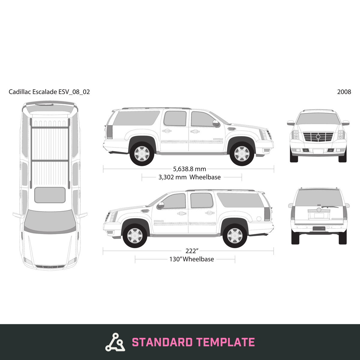 2008 Cadillac Escalade vector wrap template V02, Design-Ready PDF - GravBase