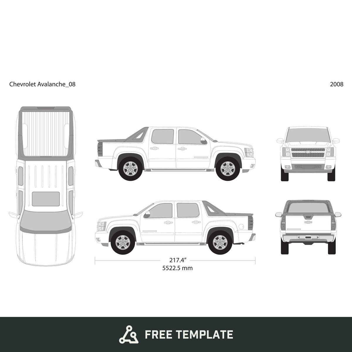 2008 Chevy Avalanche free vector vehicle wrap template - GravBase