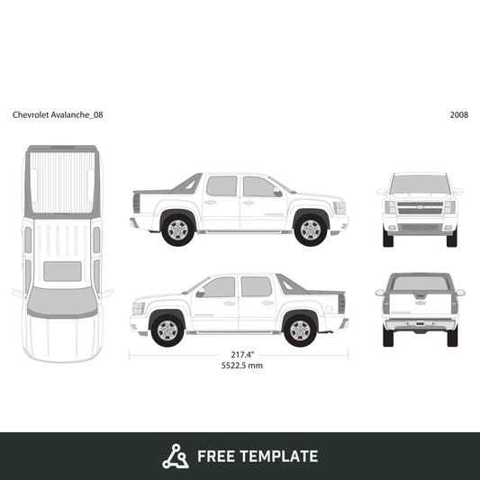 2008 Chevy Avalanche free vector vehicle wrap template - GravBase