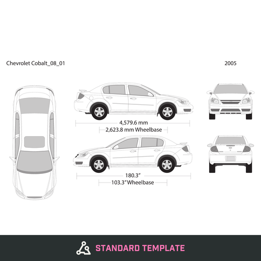 2008 Chevy Cobalt vector wrap template V01, Design-Ready PDF - GravBase