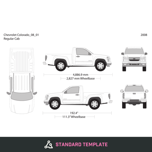 2008 Chevy Colorado vector wrap template V01, Design-Ready PDF - GravBase