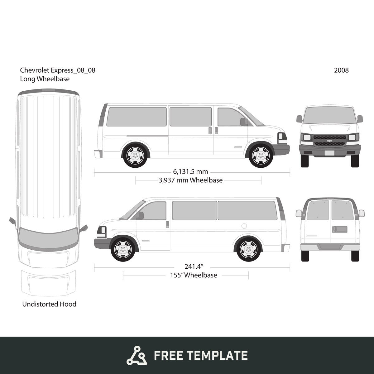 2008 Chevy Express free vector vehicle wrap template - GravBase