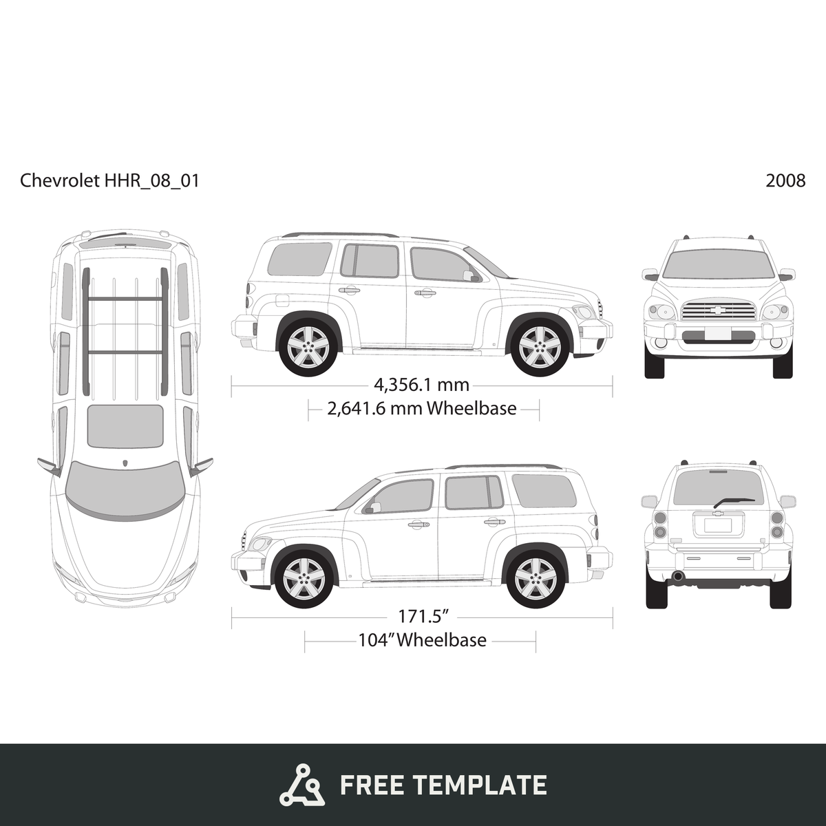 2008 Chevy HHR free vector vehicle wrap template - GravBase