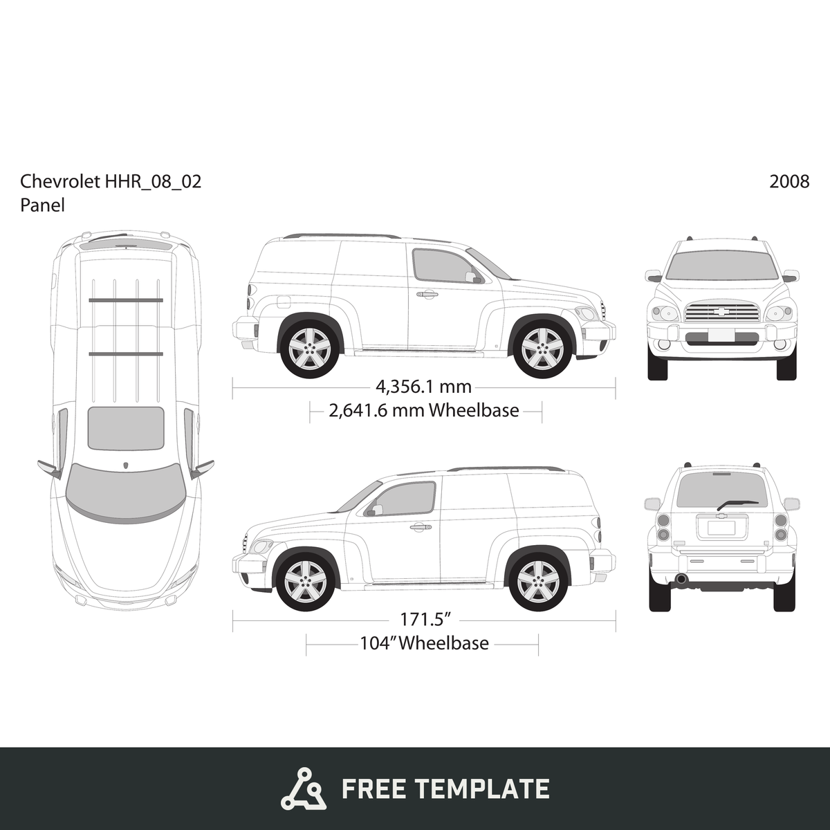 2008 Chevy HHR free vector vehicle wrap template - GravBase