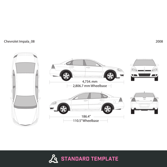 2008 Chevy Impala vector wrap template, Design-Ready PDF - GravBase
