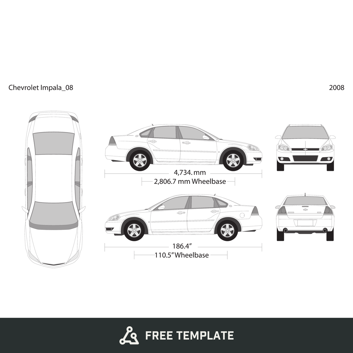 2008 Chevy Impala free vector vehicle wrap template - GravBase
