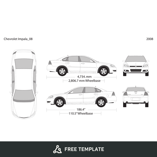 2008 Chevy Impala free vector vehicle wrap template - GravBase