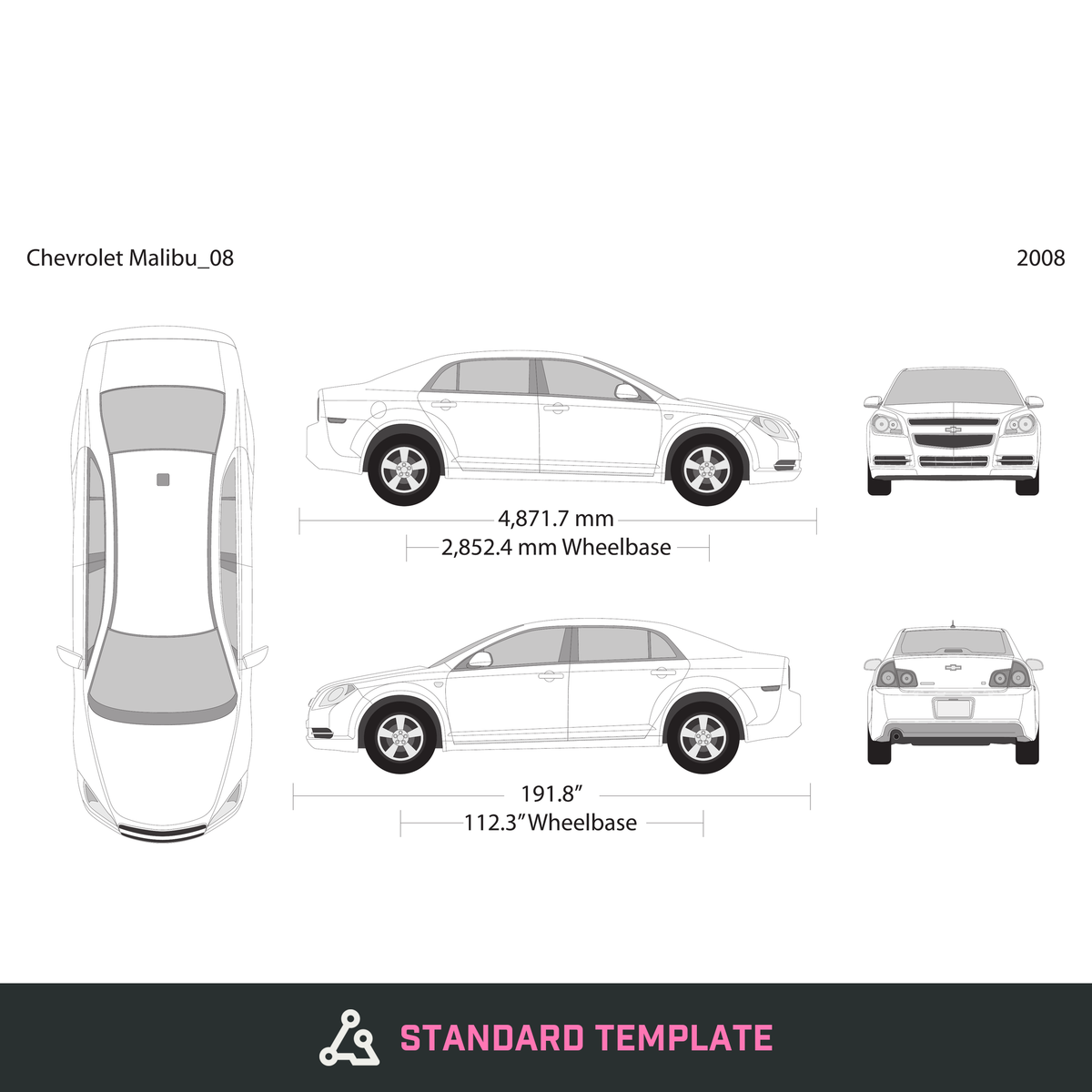 2008 Chevy Malibu vector wrap template, Design-Ready PDF - GravBase