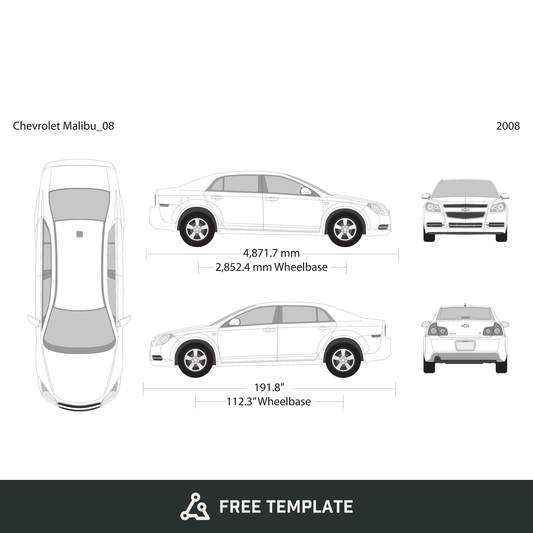 2008 Chevy Malibu free vector vehicle wrap template - GravBase