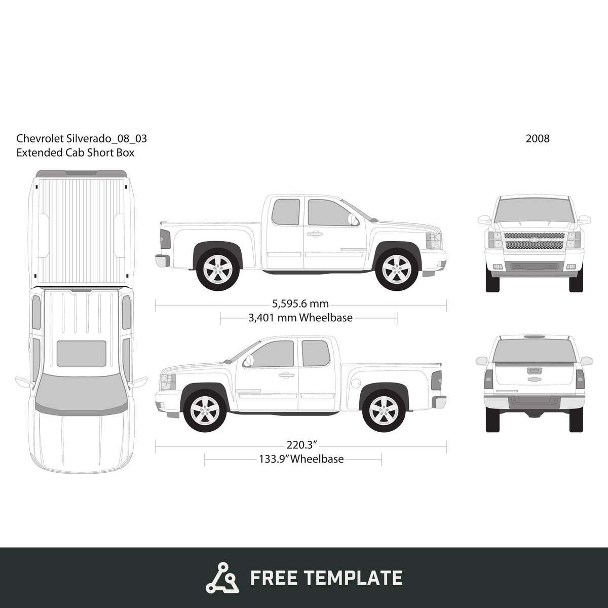 2008 Chevy Silverado 1500 free vector vehicle wrap template - GravBase