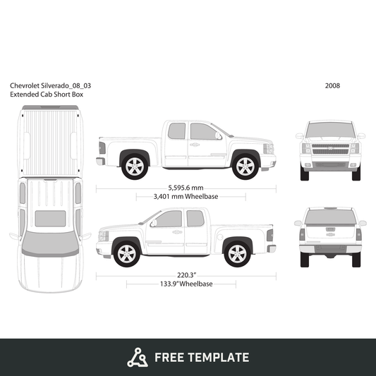 2008 Chevy Silverado 1500 free vector vehicle wrap template - GravBase