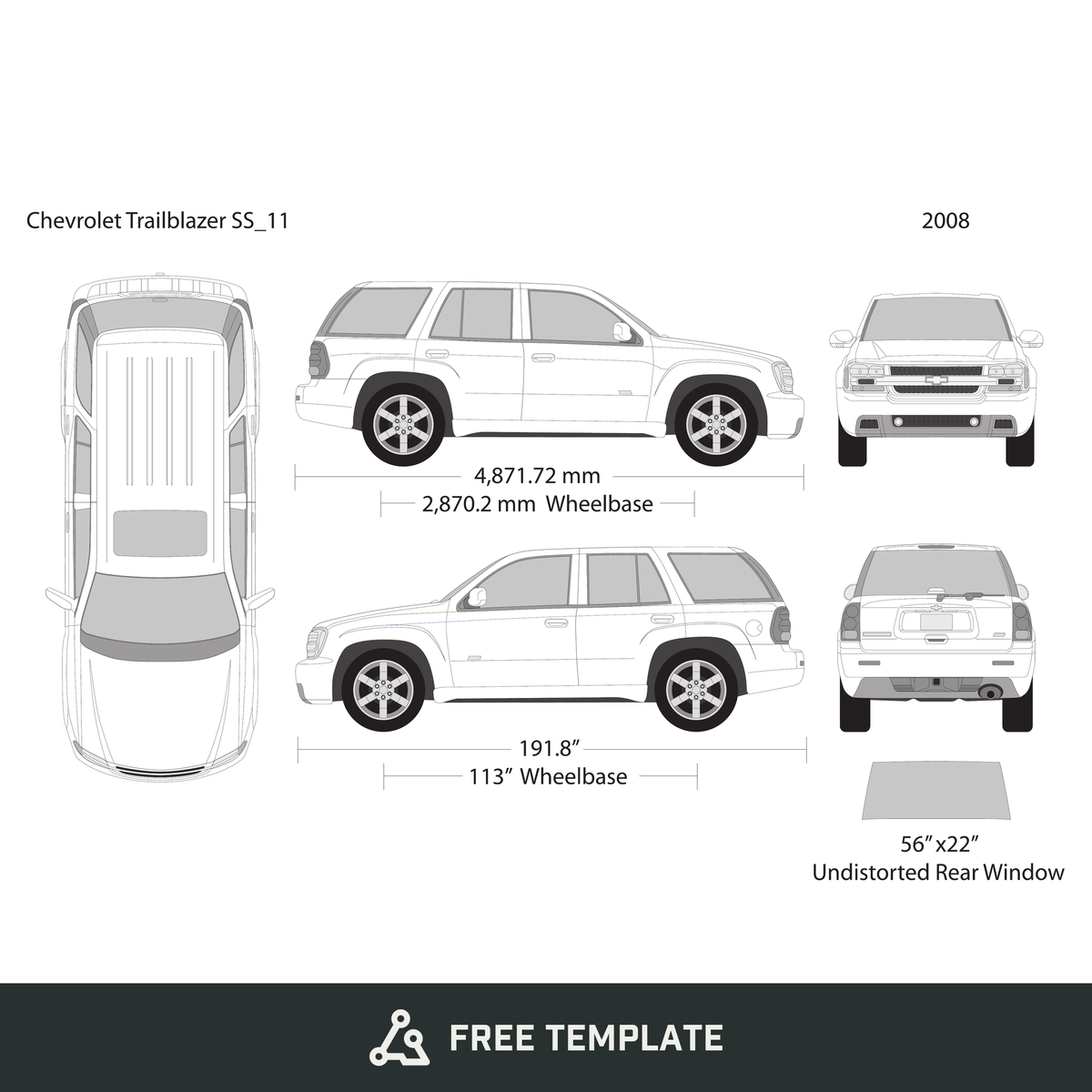 2008 Chevy Trailblazer free vector vehicle wrap template - GravBase