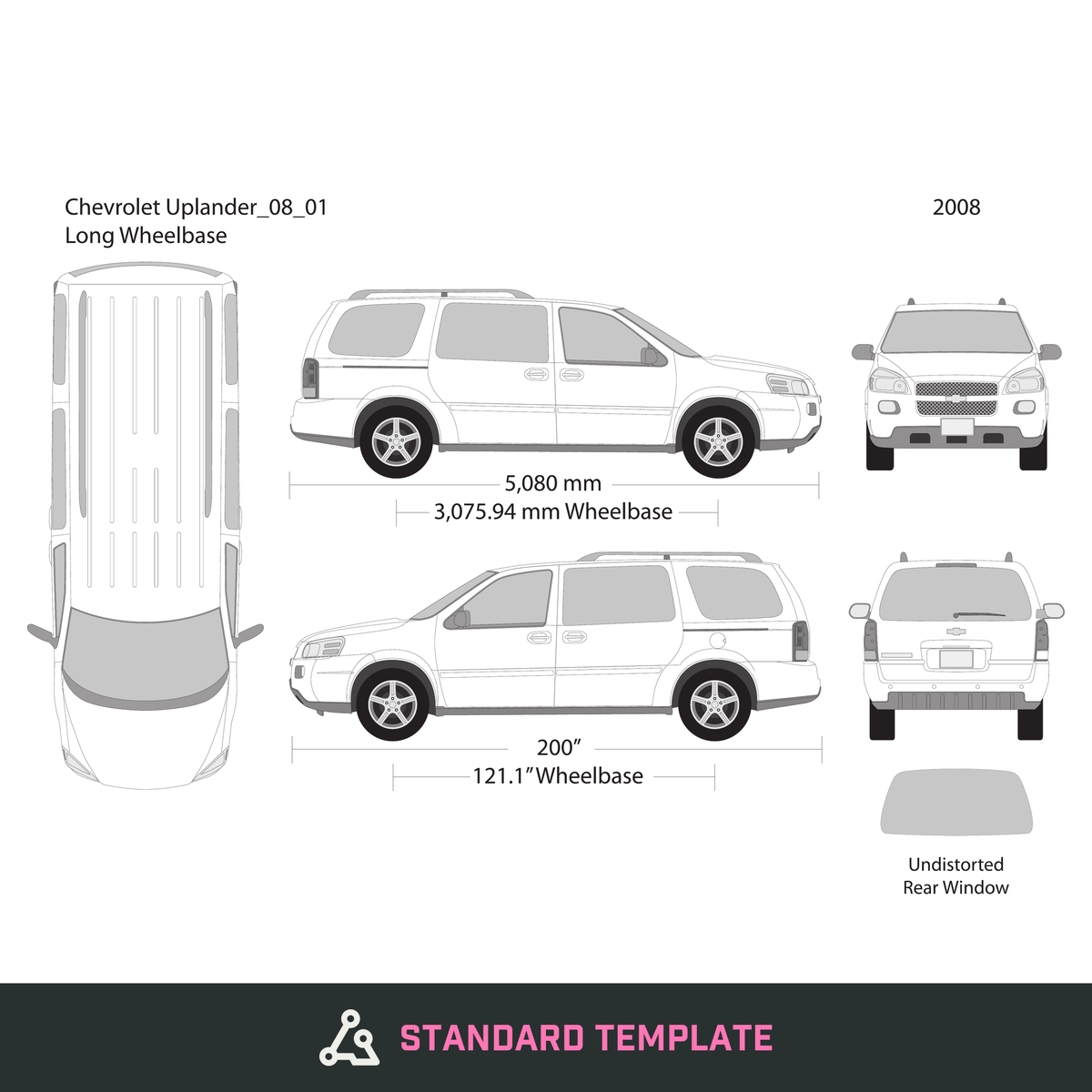 2008 Chevy Uplander vector wrap template V01, Design-Ready PDF - GravBase