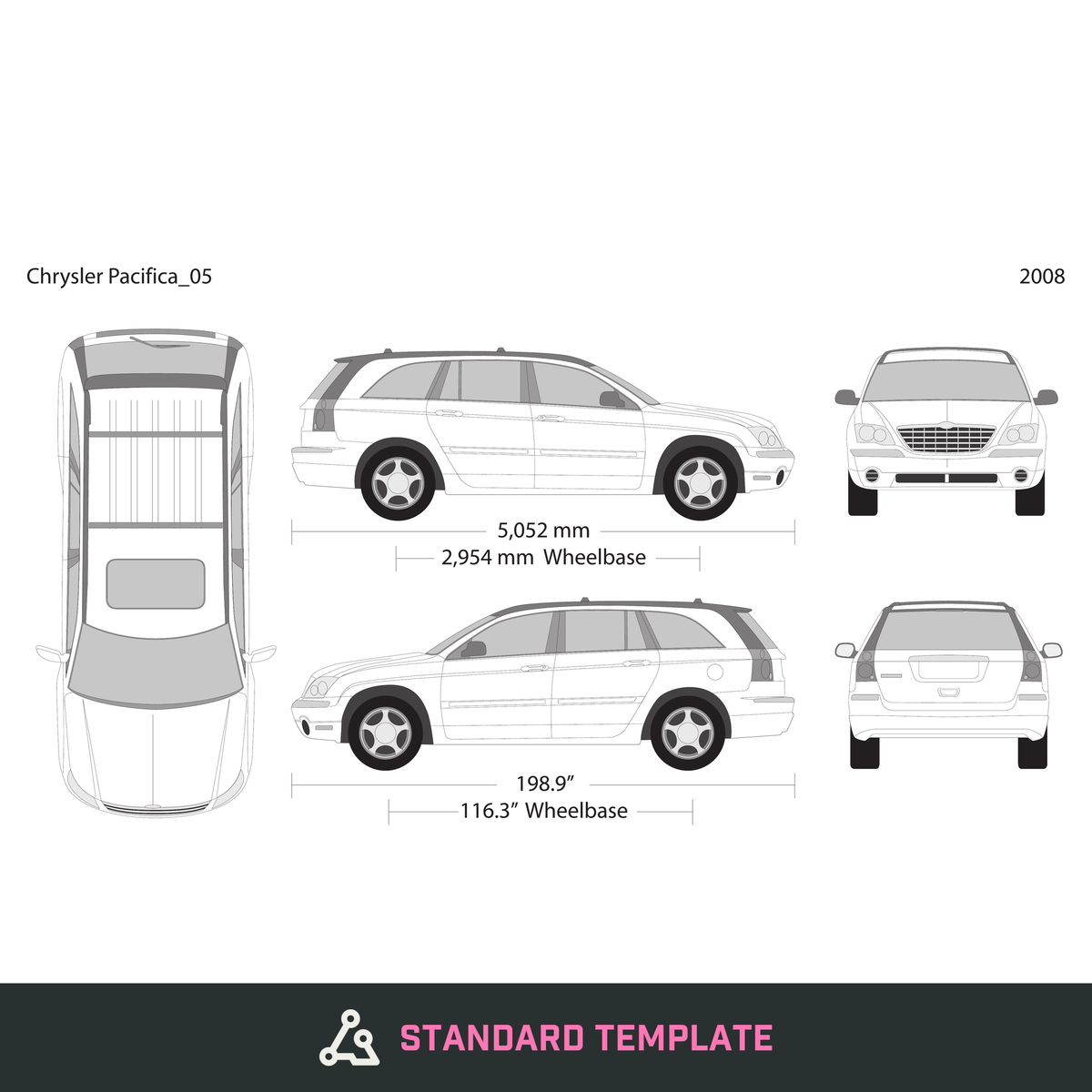 2008 Chrysler Pacifica vector wrap template, Design-Ready PDF - GravBase