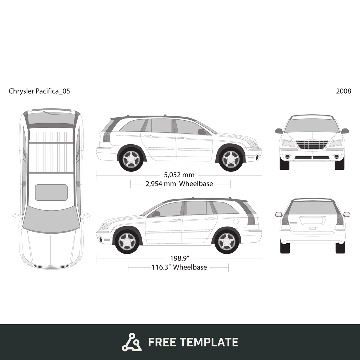 2008 Chrysler Pacifica free vector vehicle wrap template - GravBase