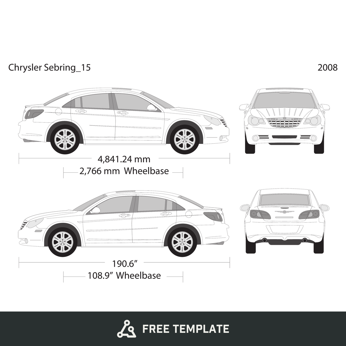 2008 Chrysler Sebring free vector vehicle wrap template - GravBase