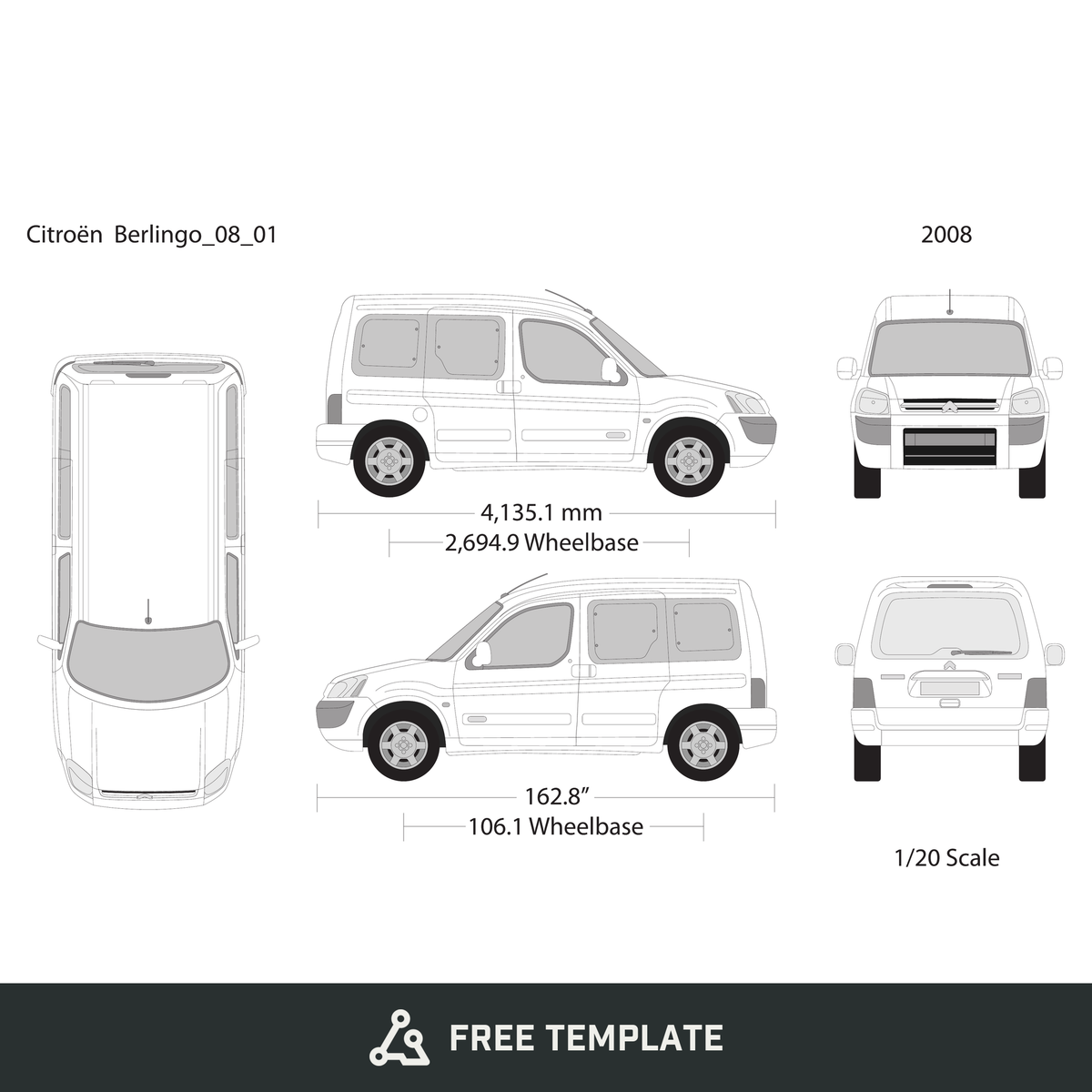 2008 Citroen Berlingo free vector vehicle wrap template - GravBase