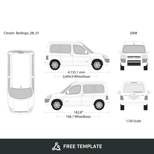 2008 Citroen Berlingo free vector vehicle wrap template - GravBase