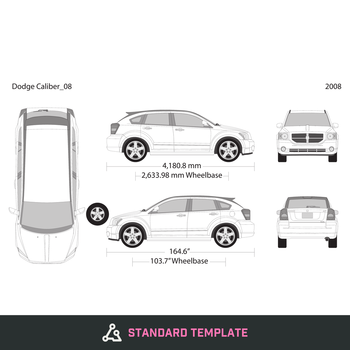 2008 Dodge Caliber vector wrap template, Design-Ready PDF - GravBase
