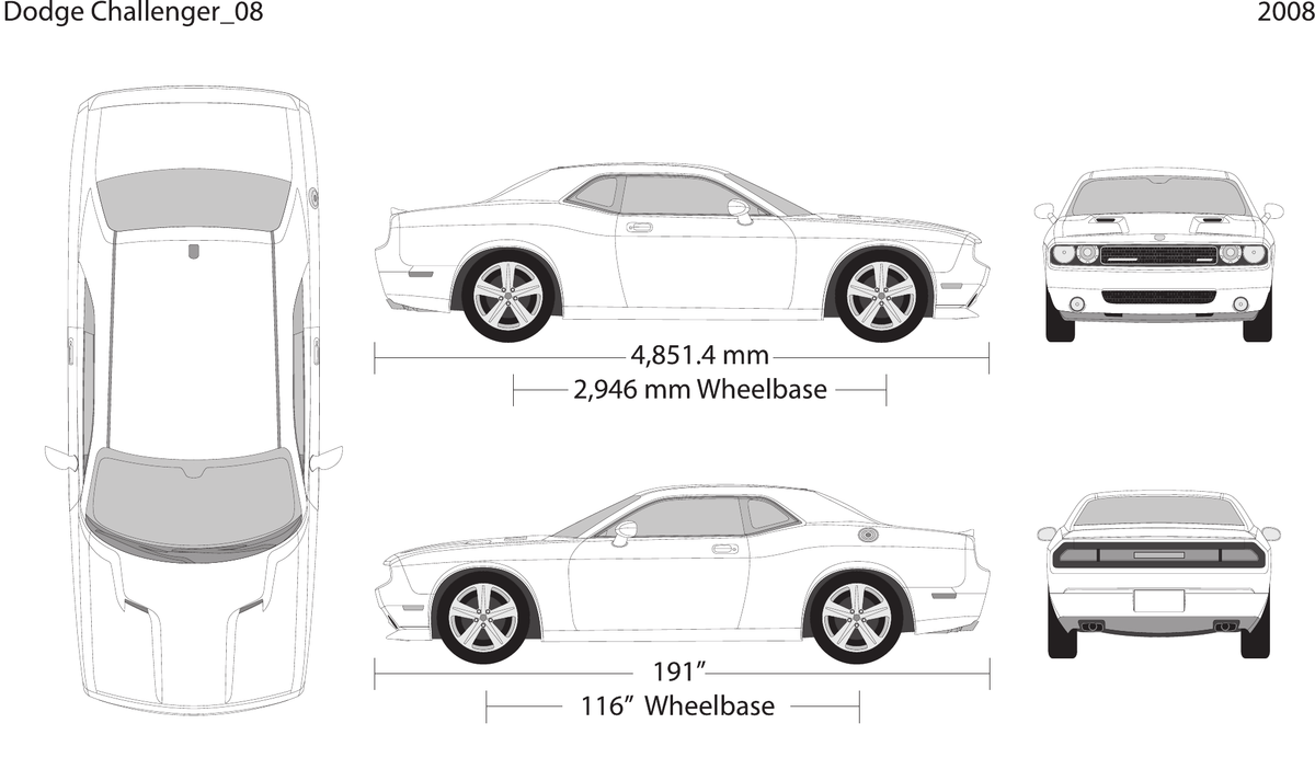 2008 Dodge Challenger vector wrap template, Design-Ready PDF - GravBase