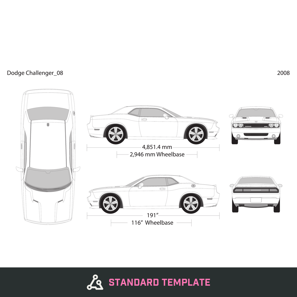 2008 Dodge Challenger vector wrap template, Design-Ready PDF - GravBase