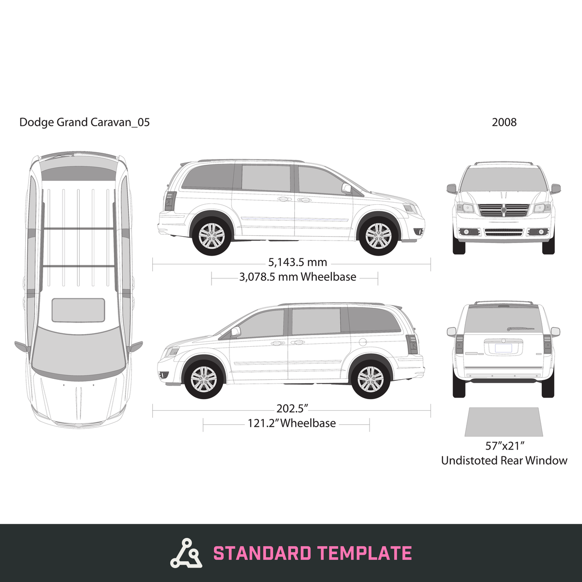 2008 Dodge Grand Caravan vector wrap template, Design-Ready PDF - GravBase