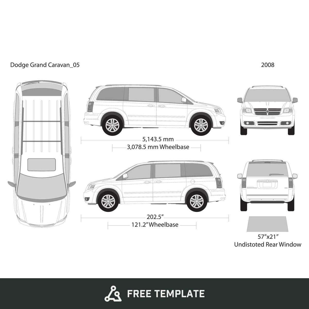 2008 Dodge Grand Caravan free vector vehicle wrap template - GravBase