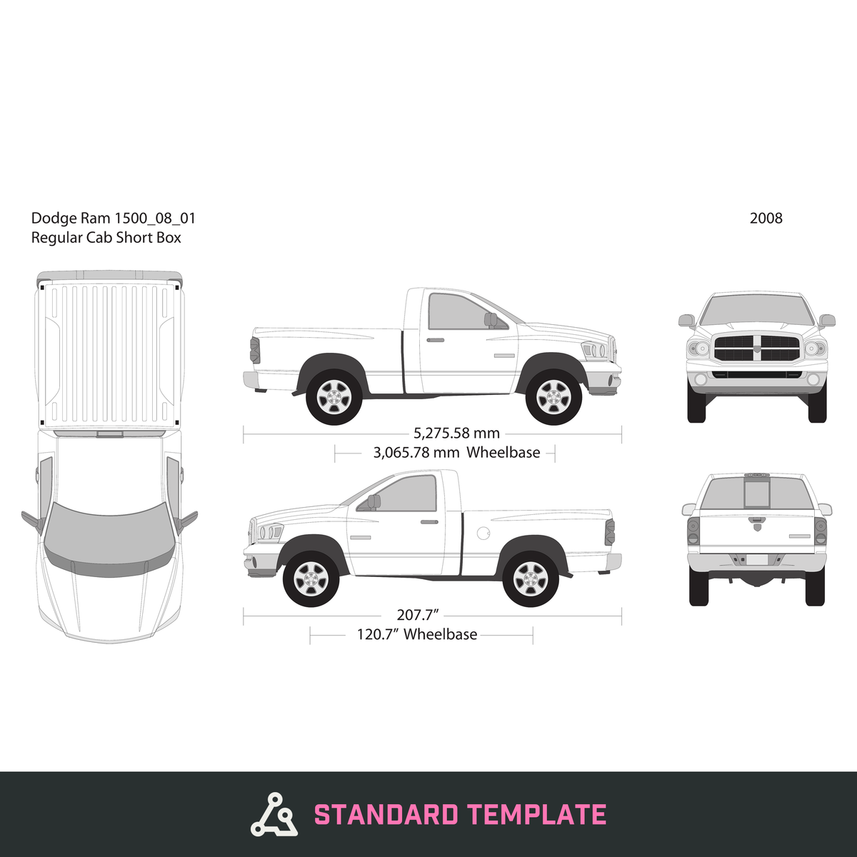 2008 Dodge Ram 1500 vector wrap template V01, Design-Ready PDF - GravBase