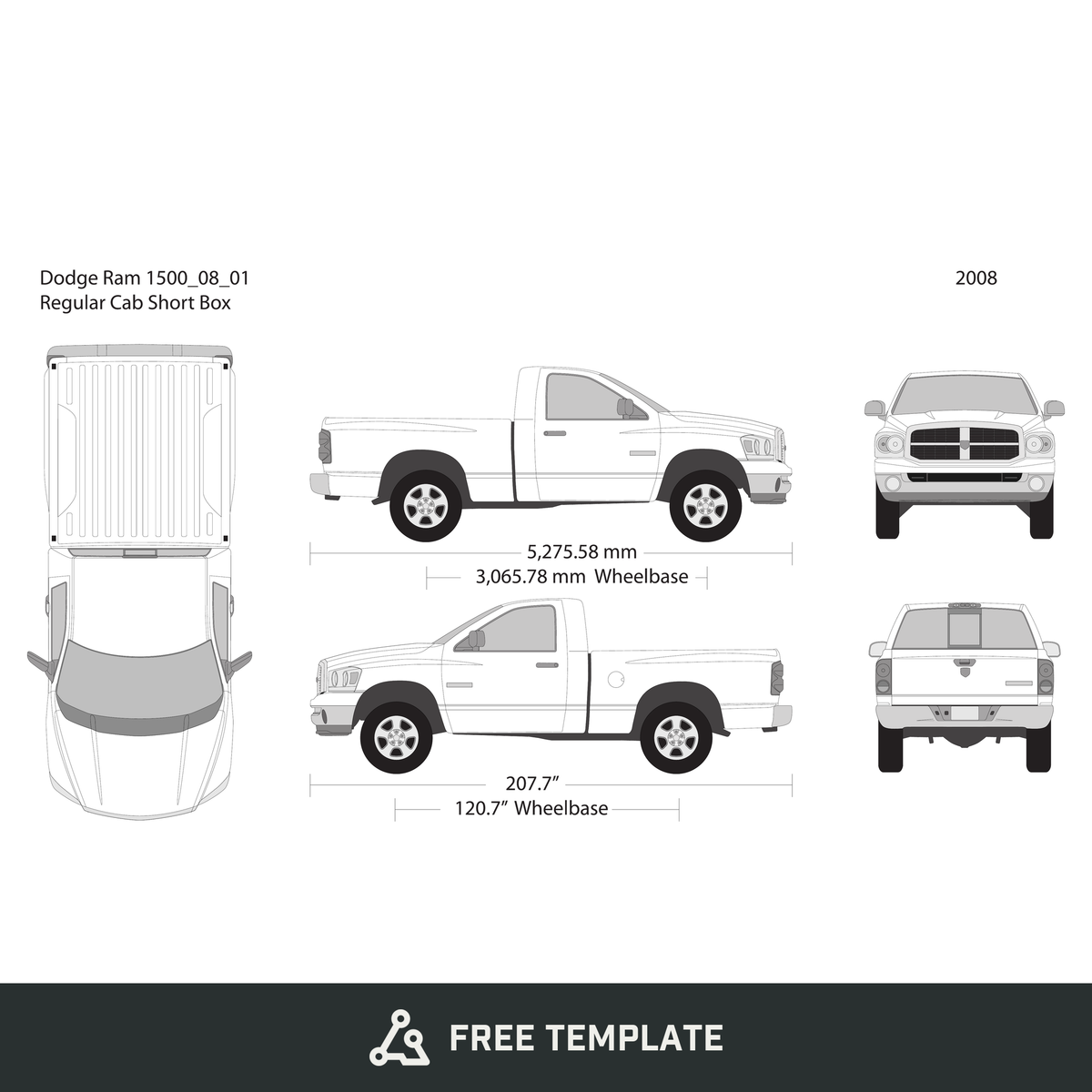 2008 Dodge Ram 1500 free vector vehicle wrap template - GravBase