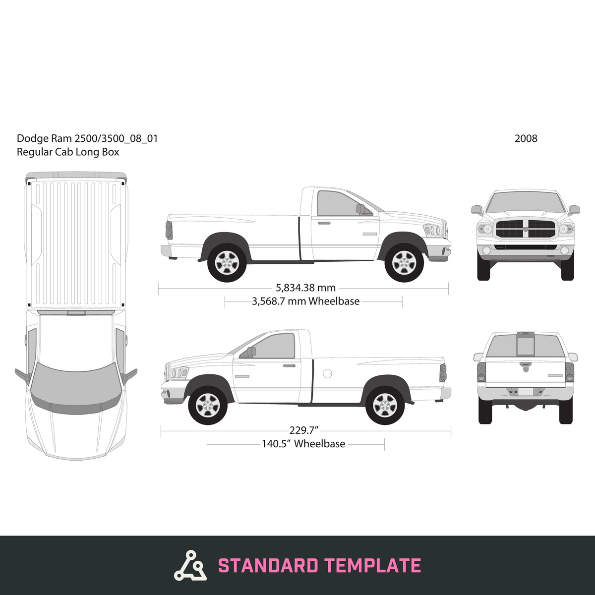 2008 Dodge Ram 2500_3500 vector wrap template V01, Design-Ready PDF - GravBase