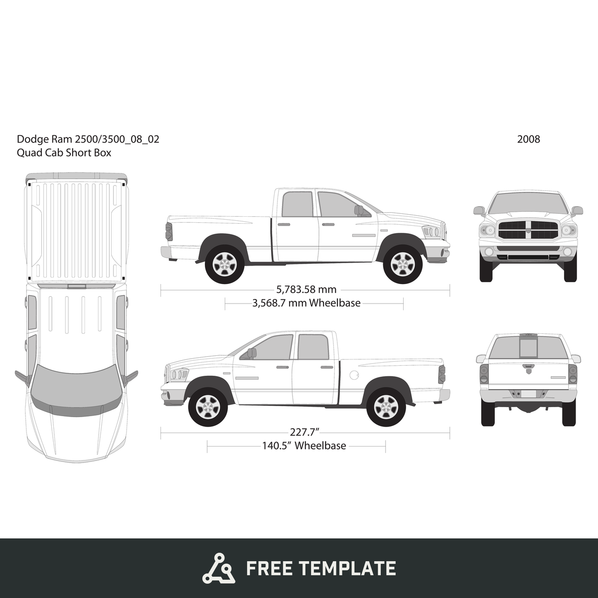 2008 Dodge Ram 2500_3500 free vector vehicle wrap template - GravBase